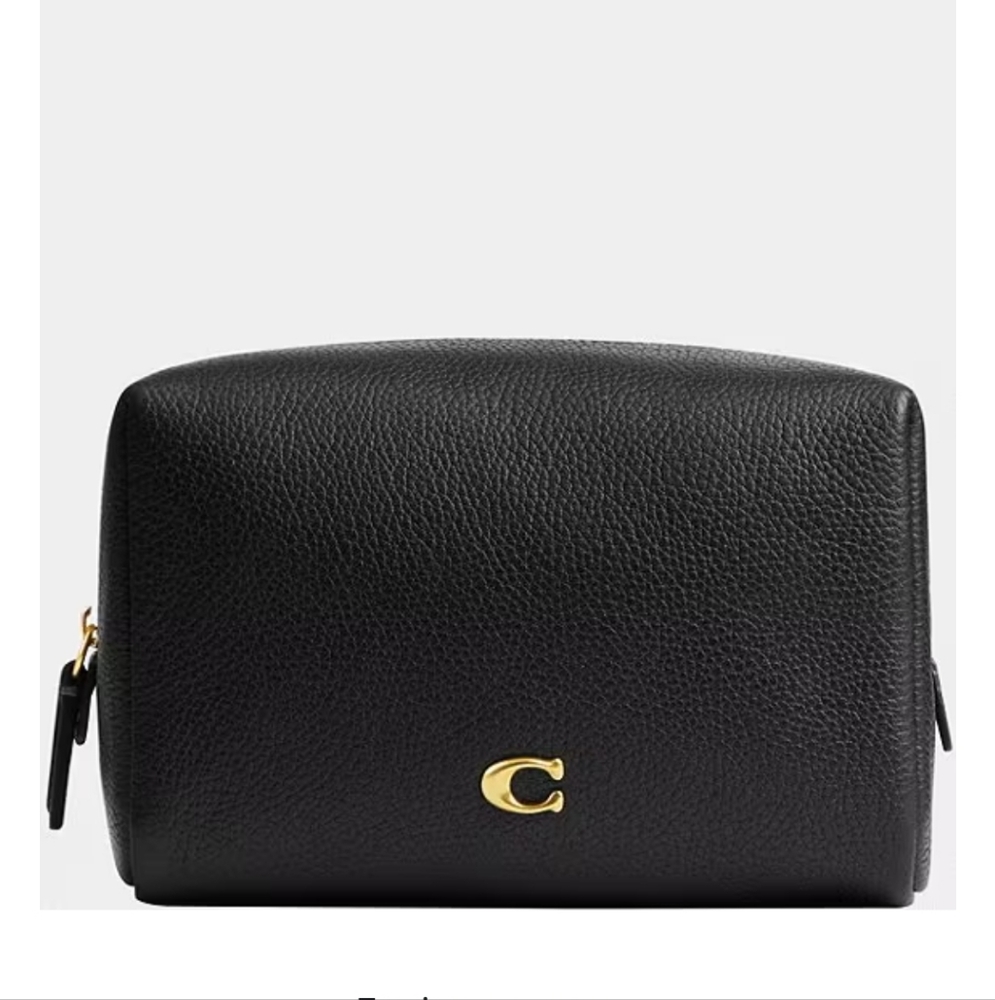 Coach Black Leather Cosmetic Bag with Gold Accent - Picture 10 of 14